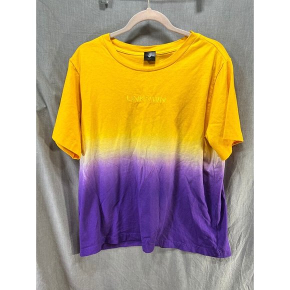 UNKNWN‎ Sport Shirt Adult Large Yellow Purple  Short Sleeve Pullover Tee Mens - Picture 1 of 9